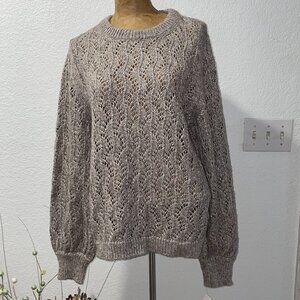 NWT $295 Taupe Open Weave Knit Pullover Sweater ROCCO RAGNI L Hand Made in Italy